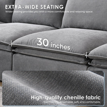 Canapé sectionnel modulaire avec pouf amovible, meuble d'intérieur rembourré en L, assise large, combinaison libre, canapé en chenille