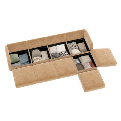 Canapé sectionnel modulaire avec rangement, dossier cylindrique et accoudoirs, assise profonde et confortable, canapé 4 places en forme de L