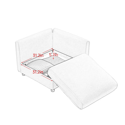 Canapé sectionnel modulaire avec rangement, dossier cylindrique et accoudoirs, assise profonde et confortable, canapé 4 places en forme de L