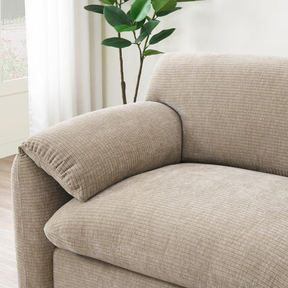 Canapé modulable en L avec coussin d'assise extra-large, chargeur USB et Type-C, support pour téléphone et 2 poches de rangement latérales.