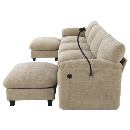 Canapé modulable en U avec coussin d'assise extra-large, chargeur USB et Type-C, support pour téléphone et 2 poches de rangement latérales.