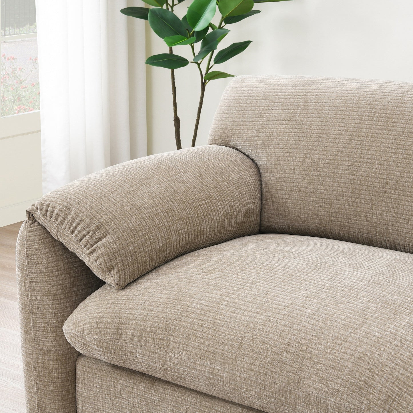 Canapé modulable en U avec coussin d'assise extra-large, chargeur USB et Type-C, support pour téléphone et 2 poches de rangement latérales.