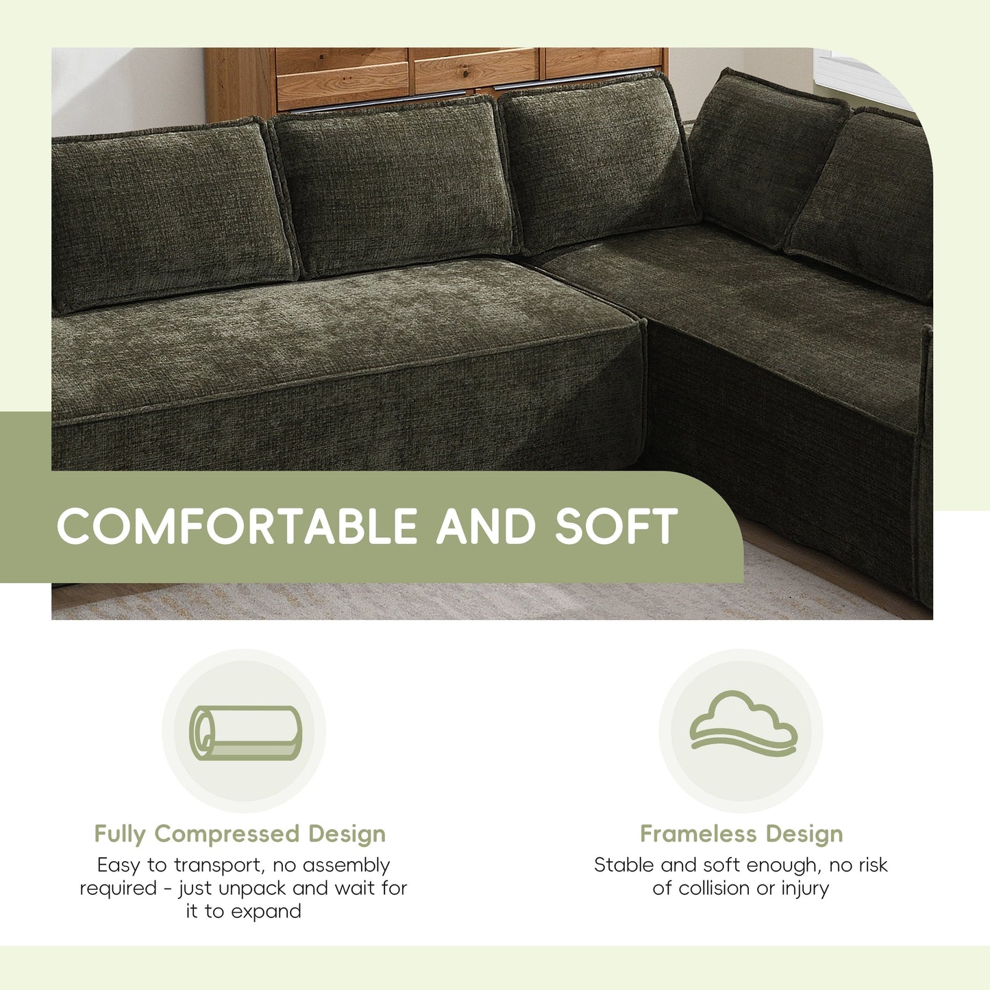 Canapé sectionnel modulaire, ensemble de canapés 6 places en chenille infroissable, combinaison gratuite 2 pièces, ensemble de canapés nuage en forme de L moderne