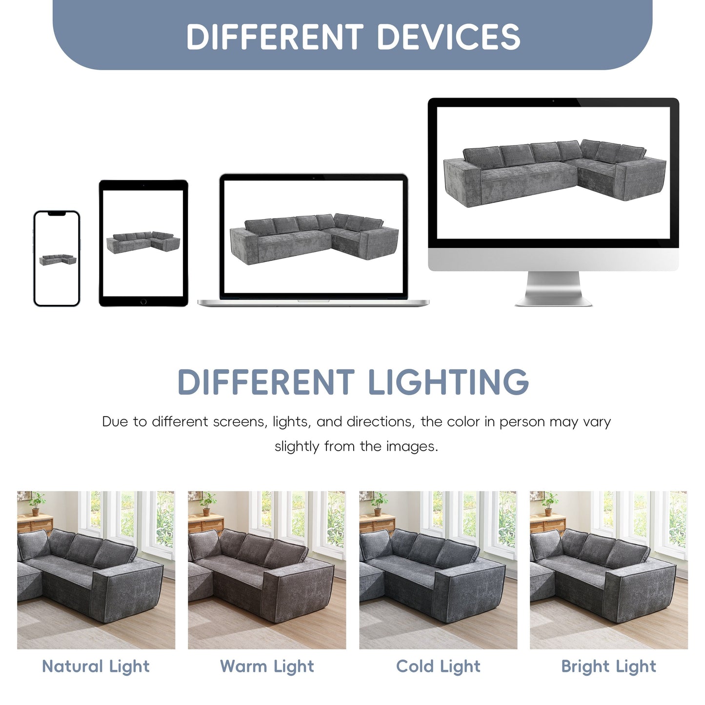 Canapé sectionnel modulaire, ensemble de canapés 6 places en chenille infroissable, combinaison gratuite 2 pièces, ensemble de canapés nuage en forme de L moderne