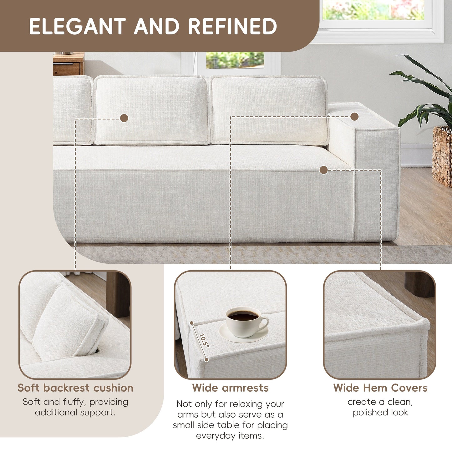 Canapé sectionnel modulaire, ensemble de canapés 6 places en chenille infroissable, combinaison gratuite 2 pièces, ensemble de canapés nuage en forme de L moderne