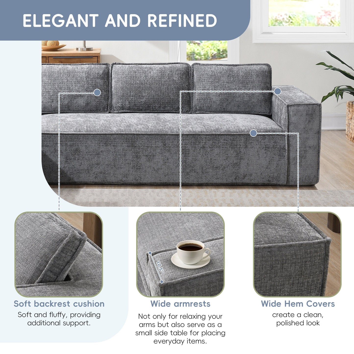 Canapé sectionnel modulaire, ensemble de canapés 6 places en chenille infroissable, combinaison gratuite 2 pièces, ensemble de canapés nuage en forme de L moderne