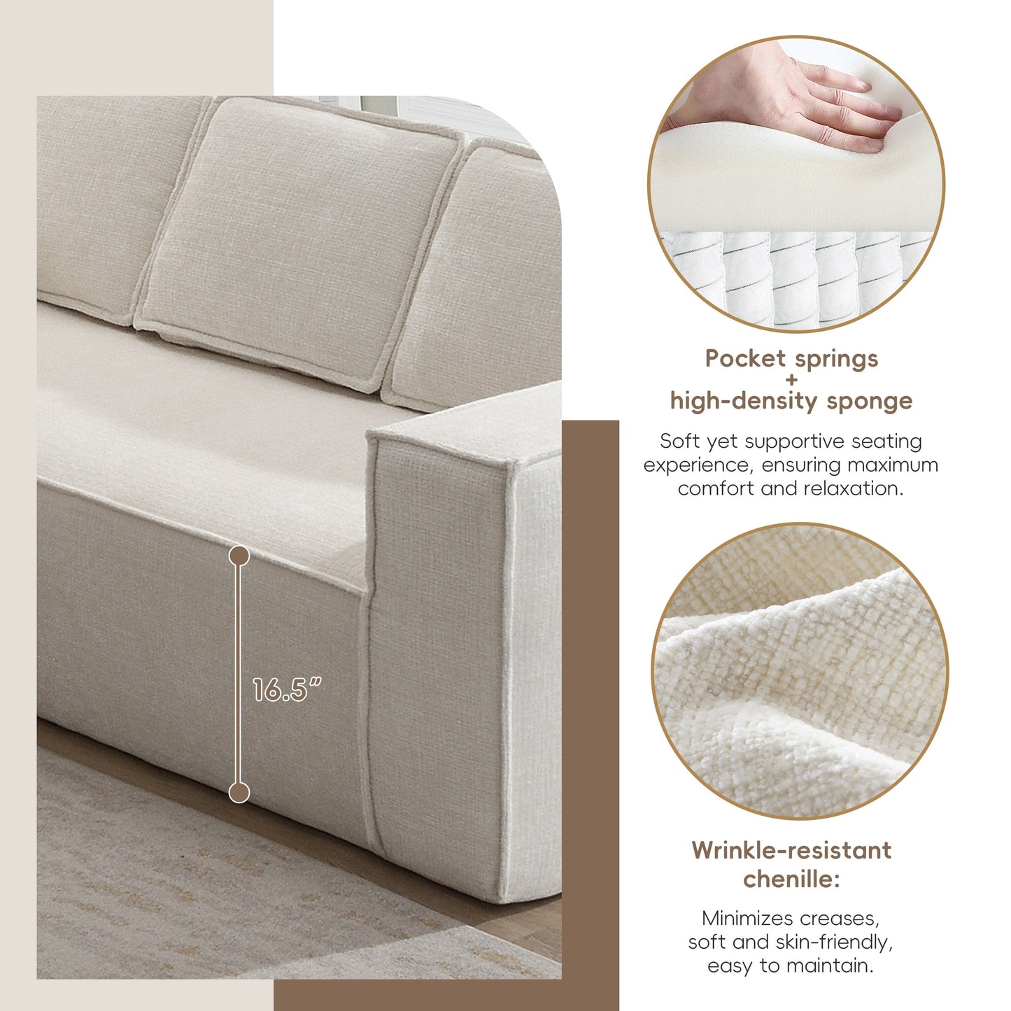 Canapé sectionnel modulaire, ensemble de canapés 6 places en chenille infroissable, combinaison gratuite 2 pièces, ensemble de canapés nuage en forme de L moderne