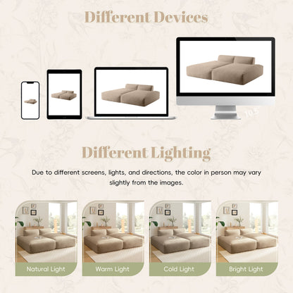 Canapé sectionnel modulaire, entièrement compressé, spacieux canapé-lit rempli de mousse pour salon, design adapté aux personnes âgées