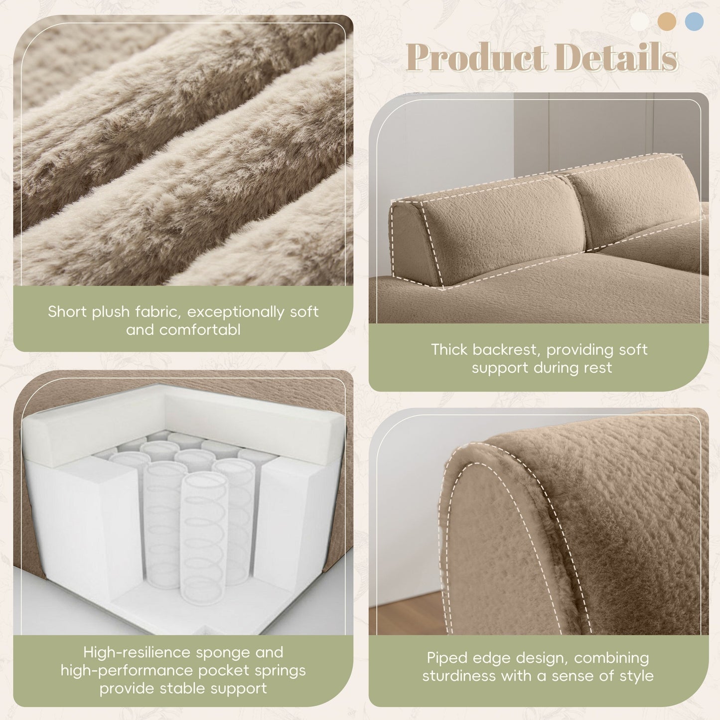 Canapé sectionnel modulaire, entièrement compressé, spacieux canapé-lit rempli de mousse pour salon, design adapté aux personnes âgées