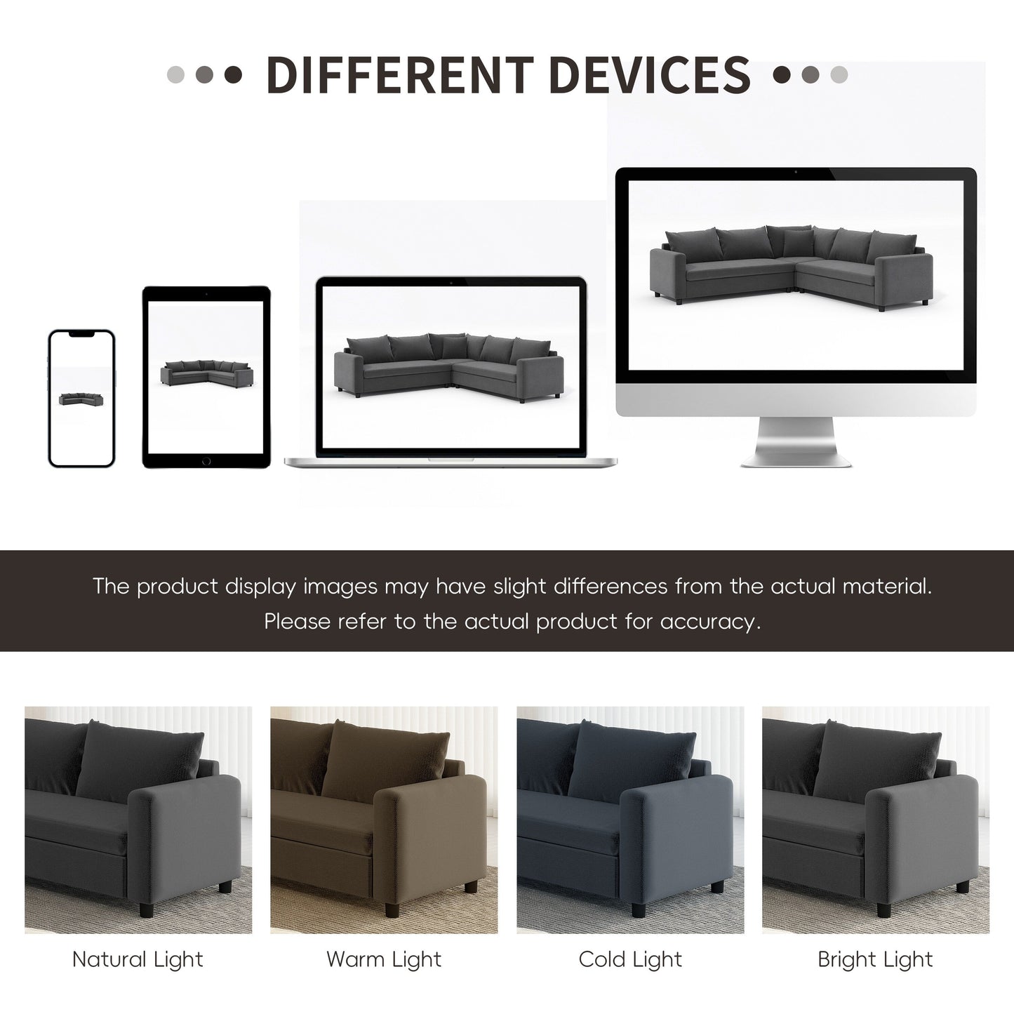 Canapé d'angle modulaire en chenille en forme de L avec canapé à assise large et coussin