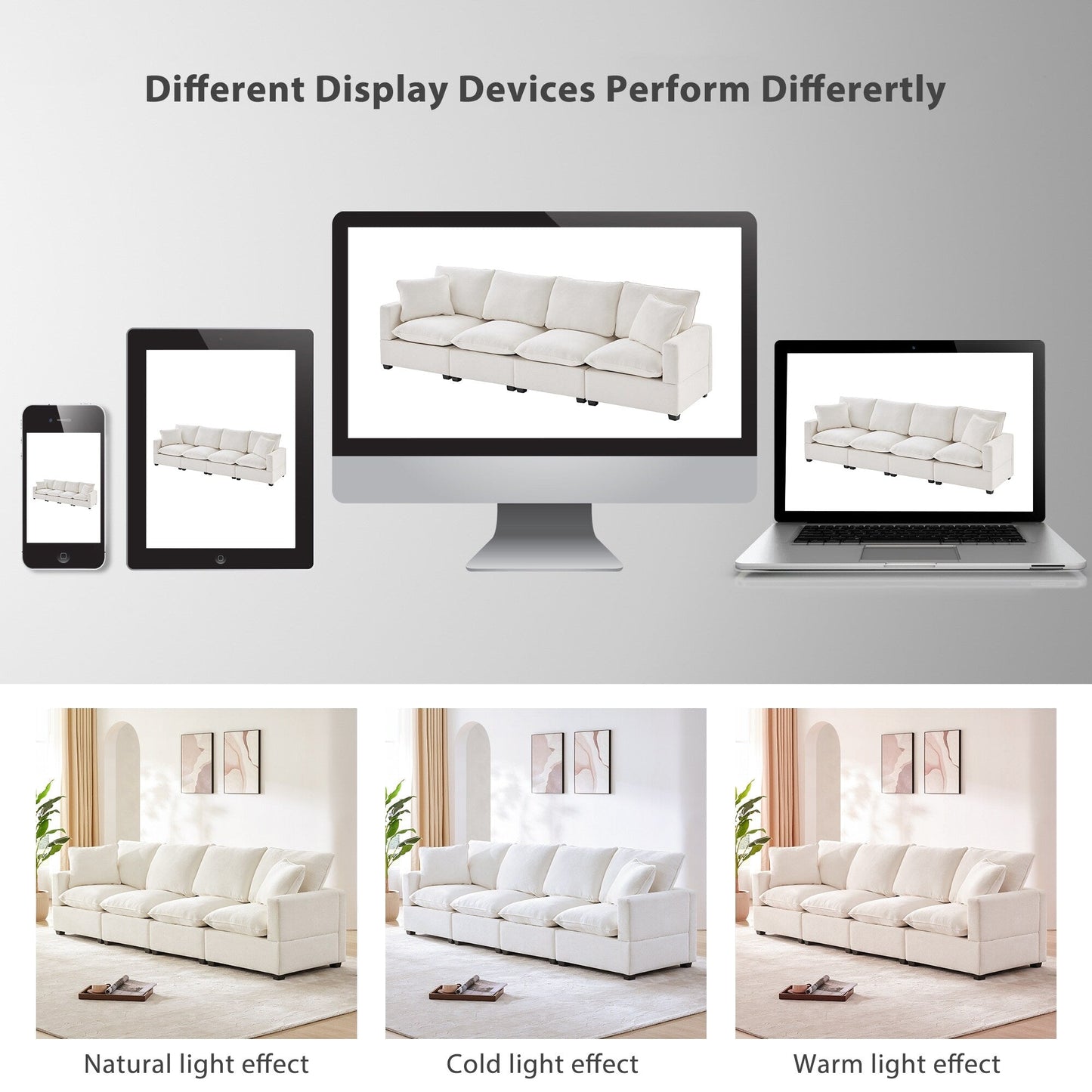 Canapé modulable, ensemble de canapés sectionnels 4 places en chenille avec 2 coussins inclus, à combiner librement