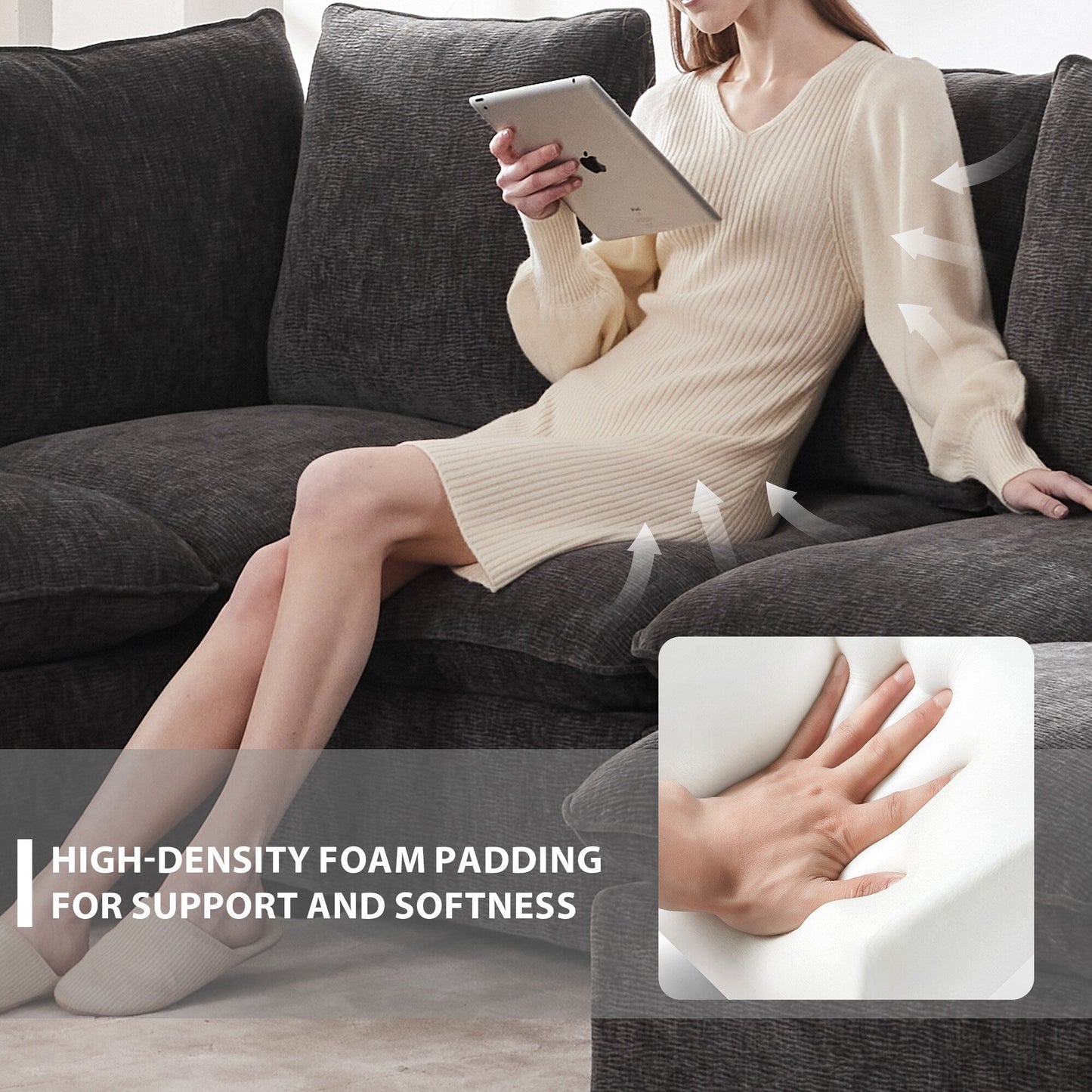 Canapé modulable, ensemble de canapés sectionnels 4 places en chenille avec 2 coussins inclus, à combiner librement