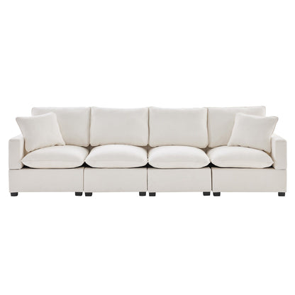 Canapé modulable, ensemble de canapés sectionnels 4 places en chenille avec 2 coussins inclus, à combiner librement