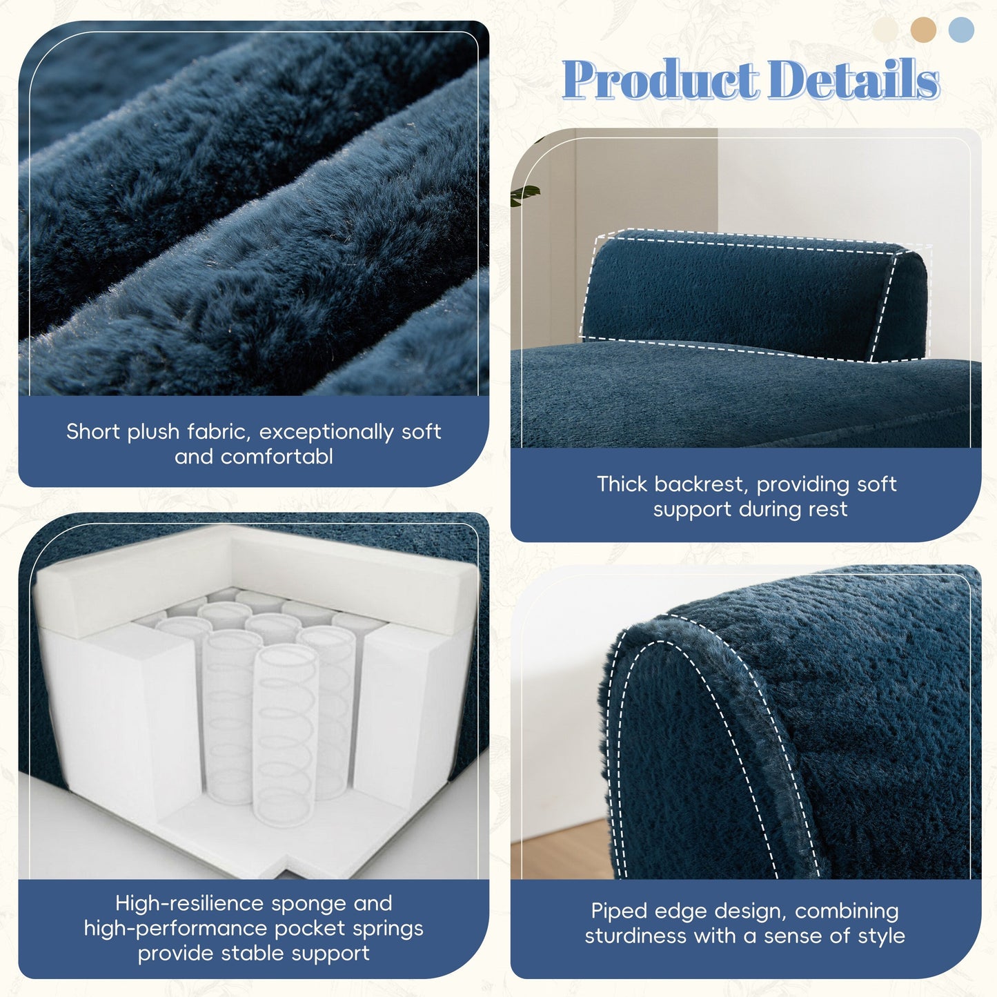 Canapé modulable, entièrement compressé, spacieux, rempli de mousse, pour salon, design adapté aux personnes âgées et aux bébés