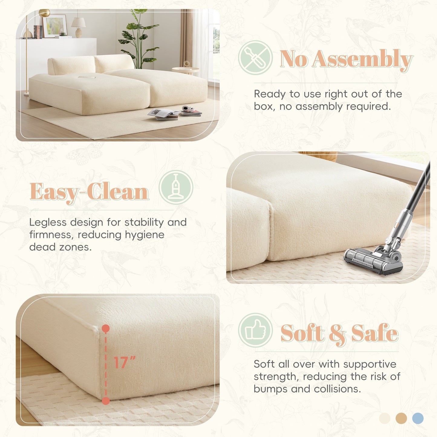 Canapé modulable, entièrement compressé, spacieux, rempli de mousse, pour salon, design adapté aux personnes âgées et aux bébés