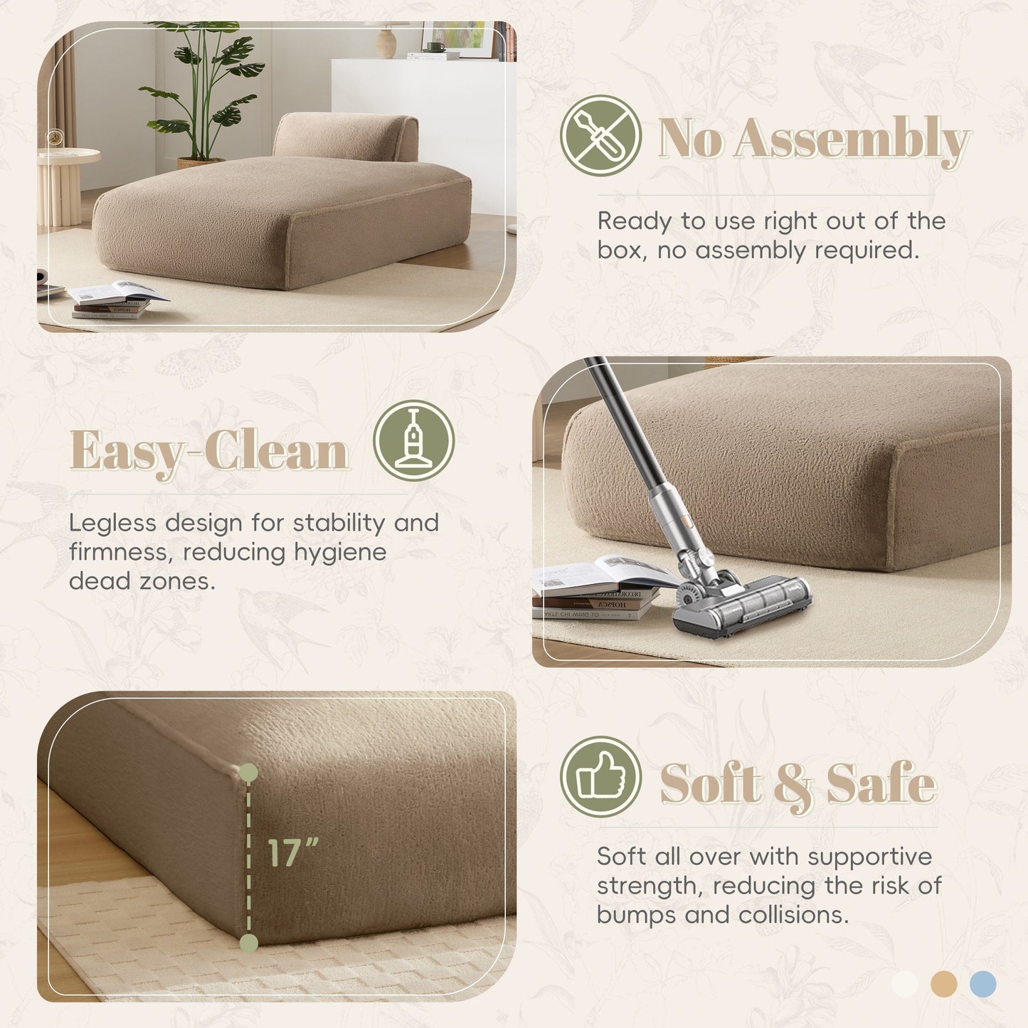 Canapé modulable, entièrement compressé, spacieux, rempli de mousse, pour salon, design adapté aux personnes âgées et aux bébés