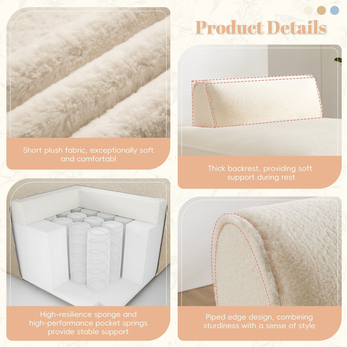 Canapé modulable, entièrement compressé, spacieux, rempli de mousse, pour salon, design adapté aux personnes âgées et aux bébés