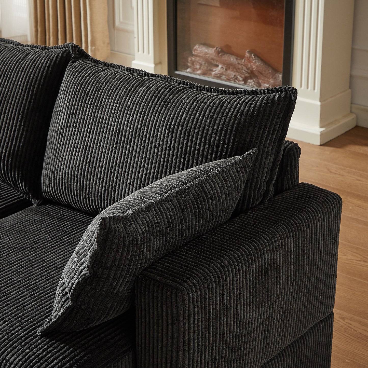 Canapé modulable en velours côtelé en forme de U, convertible 6 places avec pouf de rangement et méridienne pour le salon