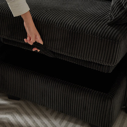 Canapé modulable en velours côtelé en forme de U, convertible 6 places avec pouf de rangement et méridienne pour le salon