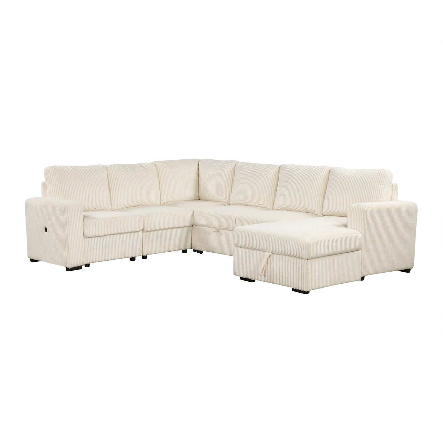 Canapé-lit modulaire en velours côtelé en forme de U, convertible 6 places, avec méridienne de rangement et ports USB pour le salon