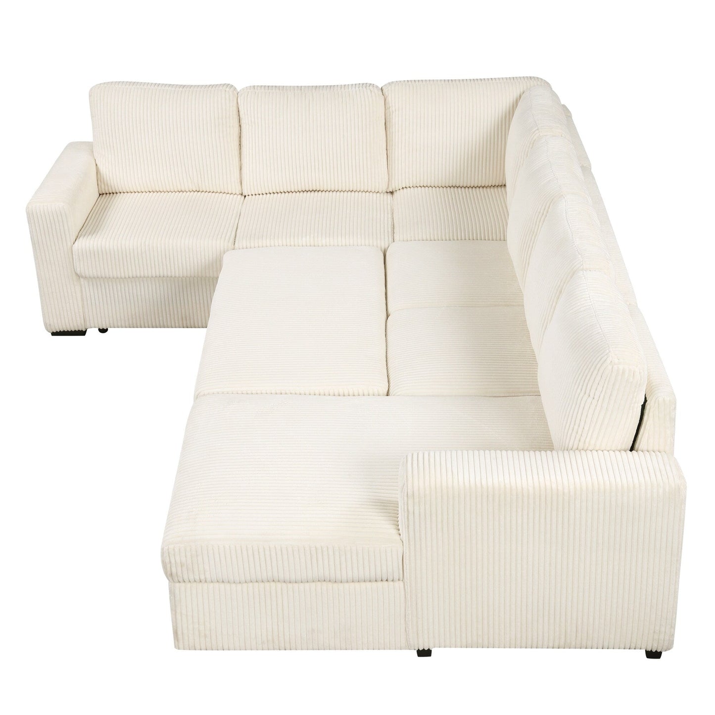 Canapé-lit modulaire en velours côtelé en forme de U, convertible 6 places, avec méridienne de rangement et ports USB pour le salon