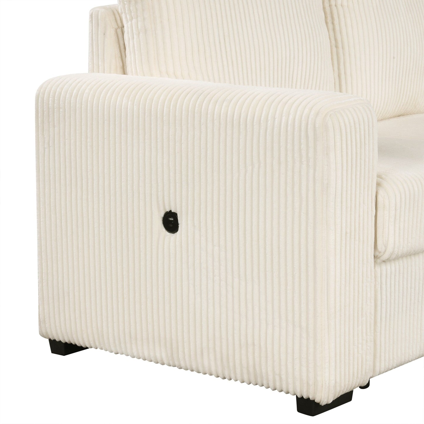 Canapé-lit modulaire en velours côtelé en forme de U, convertible 6 places, avec méridienne de rangement et ports USB pour le salon