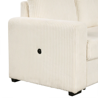 Canapé-lit modulaire en velours côtelé en forme de U, convertible 6 places, avec méridienne de rangement et ports USB pour le salon