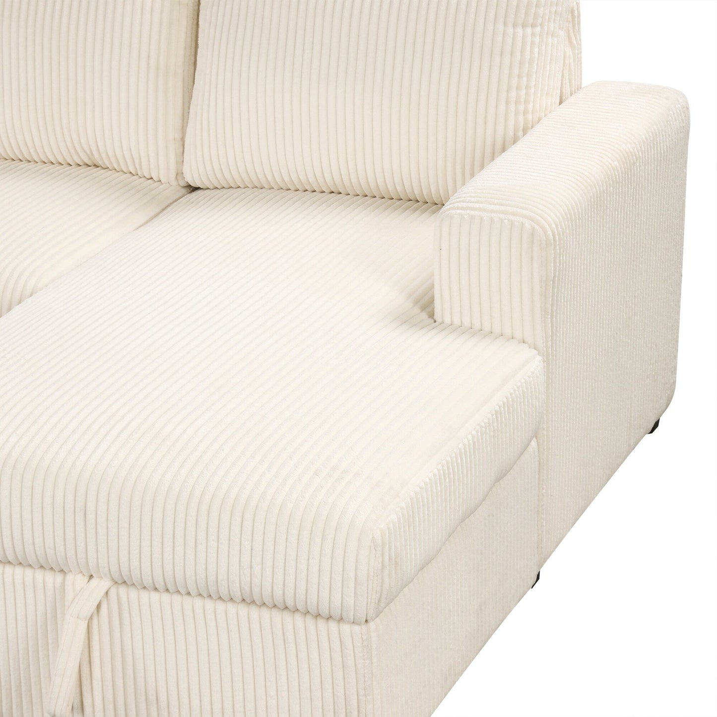 Canapé-lit modulaire en velours côtelé en forme de U, convertible 6 places, avec méridienne de rangement et ports USB pour le salon