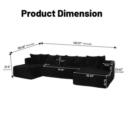 Canapé sectionnel modulaire en U 4 places avec chaise longue réversible pour salon et chambre à coucher