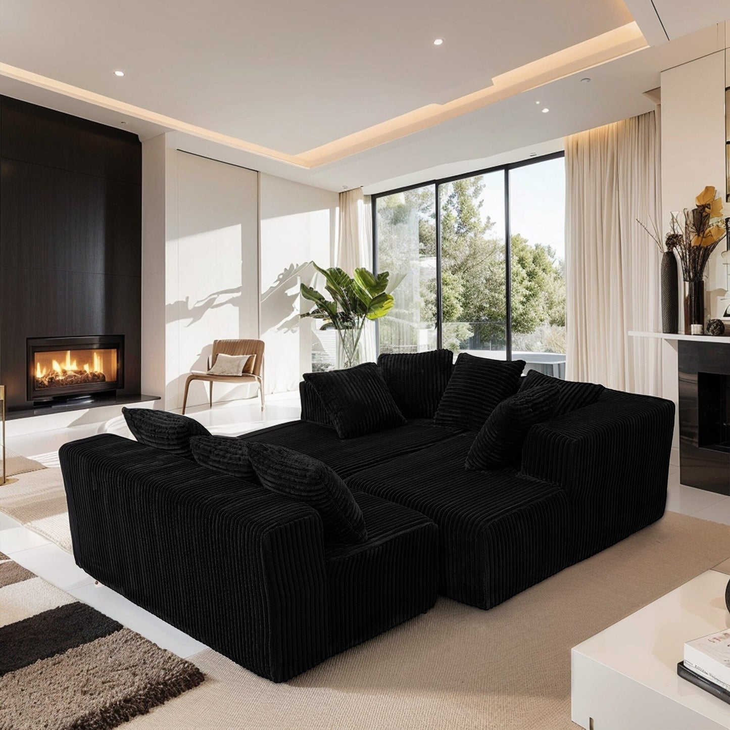 Canapé sectionnel modulaire en U 4 places avec chaise longue réversible pour salon et chambre à coucher