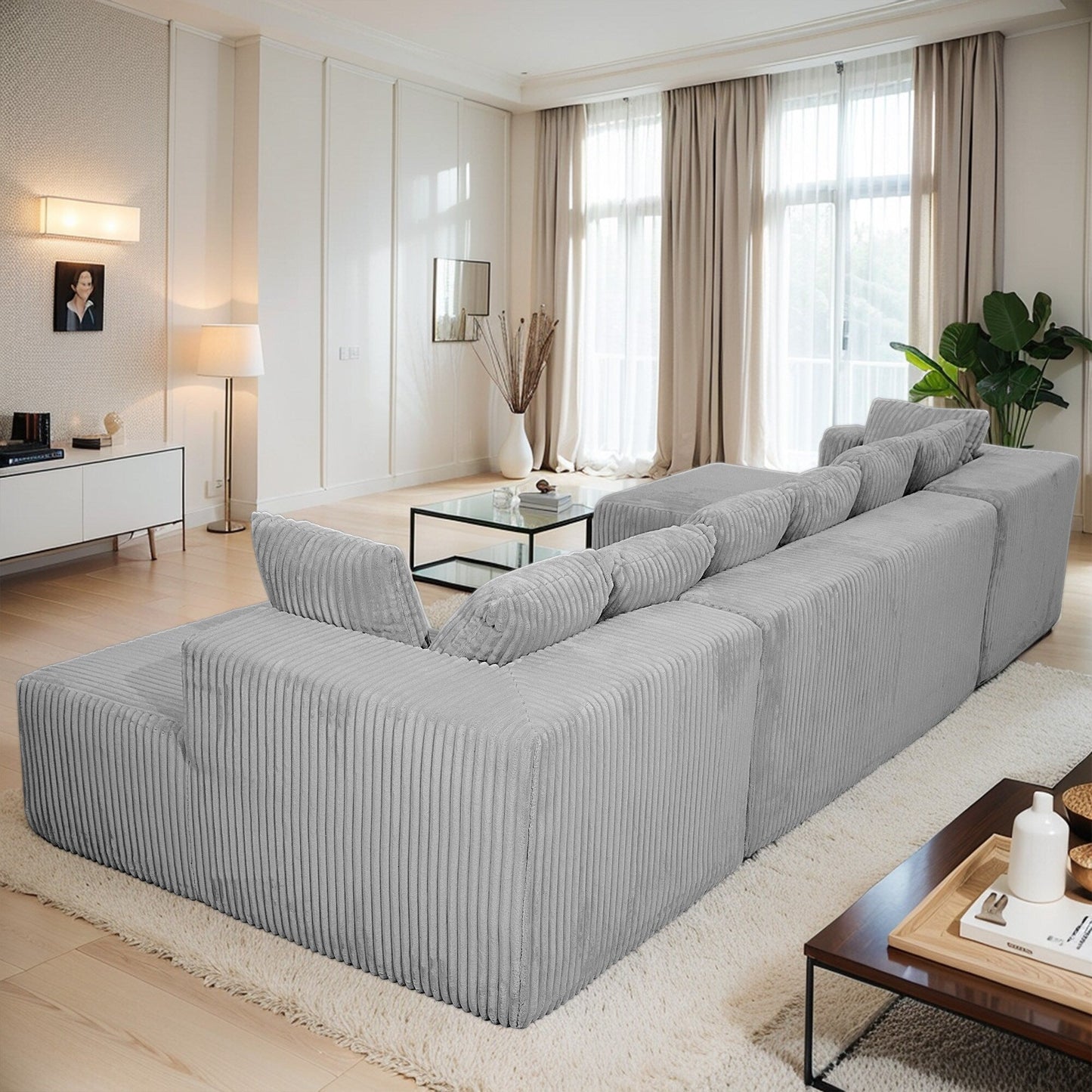 Canapé sectionnel modulaire en U 4 places avec chaise longue réversible pour salon et chambre à coucher