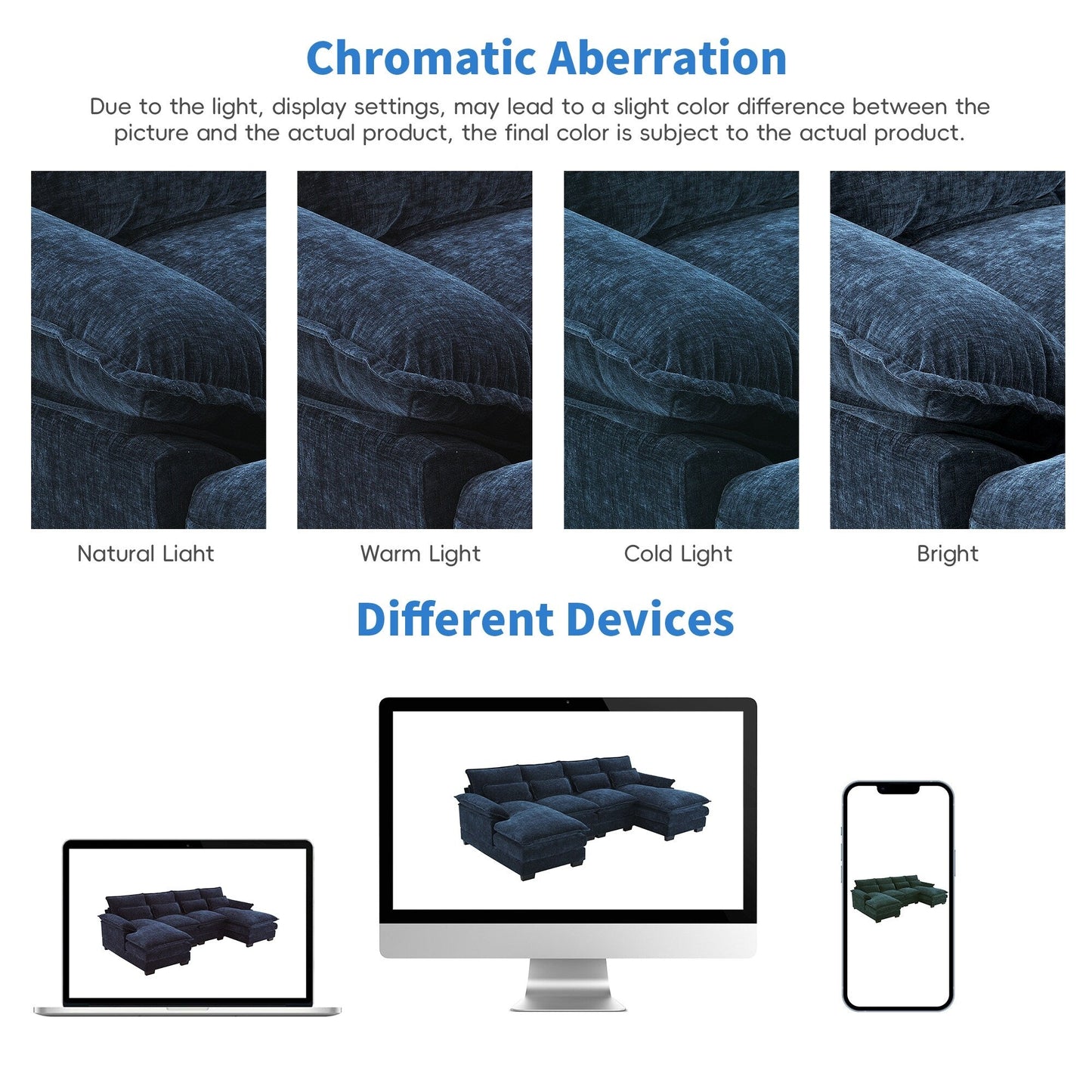 Canapé modulaire sectionnel en U avec coussins de taille, 6 places symétriques rembourrées, ensemble de canapés en chenille Cloud avec méridienne