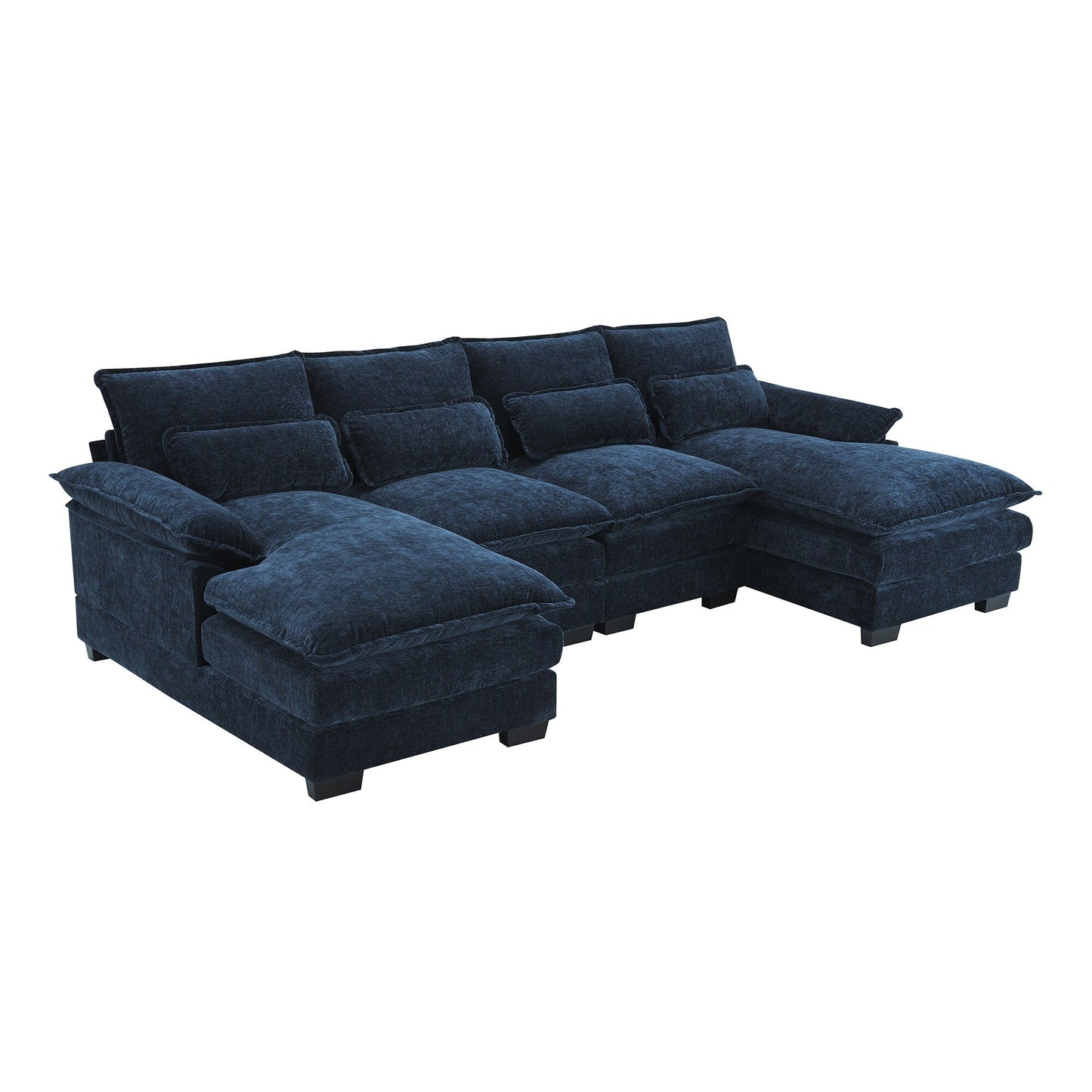 Canapé modulaire sectionnel en U avec coussins de taille, 6 places symétriques rembourrées, ensemble de canapés en chenille Cloud avec méridienne