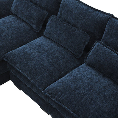 Canapé modulaire sectionnel en U avec coussins de taille, 6 places symétriques rembourrées, ensemble de canapés en chenille Cloud avec méridienne