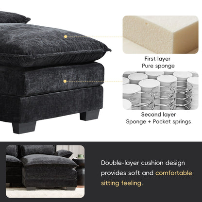 Canapé modulaire sectionnel en U avec coussins de taille, 6 places symétriques rembourrées, ensemble de canapés en chenille Cloud avec méridienne