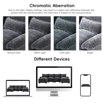 Canapé modulaire sectionnel en U avec coussins de taille, 6 places symétriques rembourrées, ensemble de canapés en chenille Cloud avec méridienne
