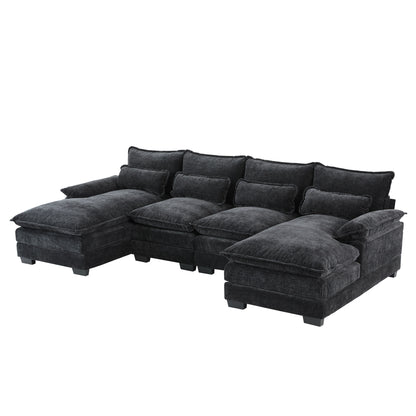 Canapé modulaire sectionnel en U avec coussins de taille, 6 places symétriques rembourrées, ensemble de canapés en chenille Cloud avec méridienne