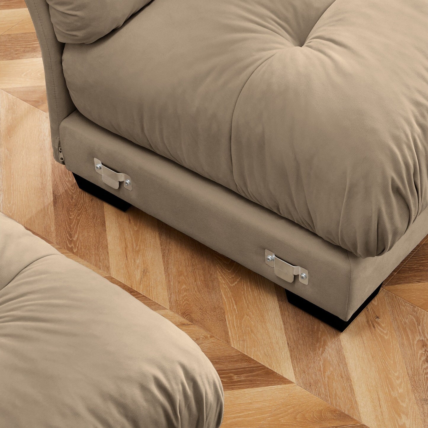 Canapé modulaire sectionnel en velours, siège profond, canapé nuage en forme de L avec pouf et accoudoirs renforcés pour le salon