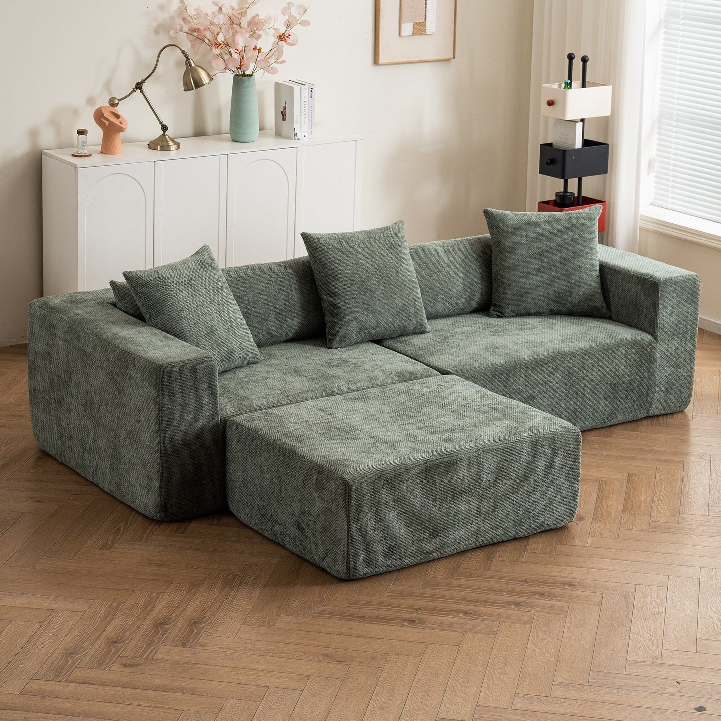 Section modulaire avec chaise longue en L, canapé nuage, salon, chambre à coucher, canapé coussin moelleux - aucune installation requise