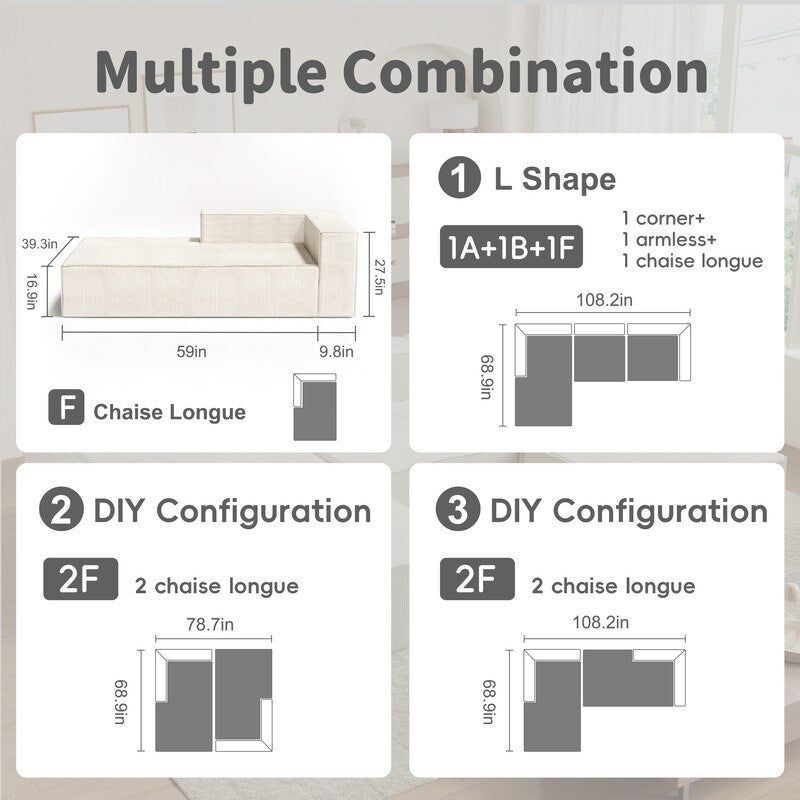 Canapés de compression de luxe en velours côtelé Module