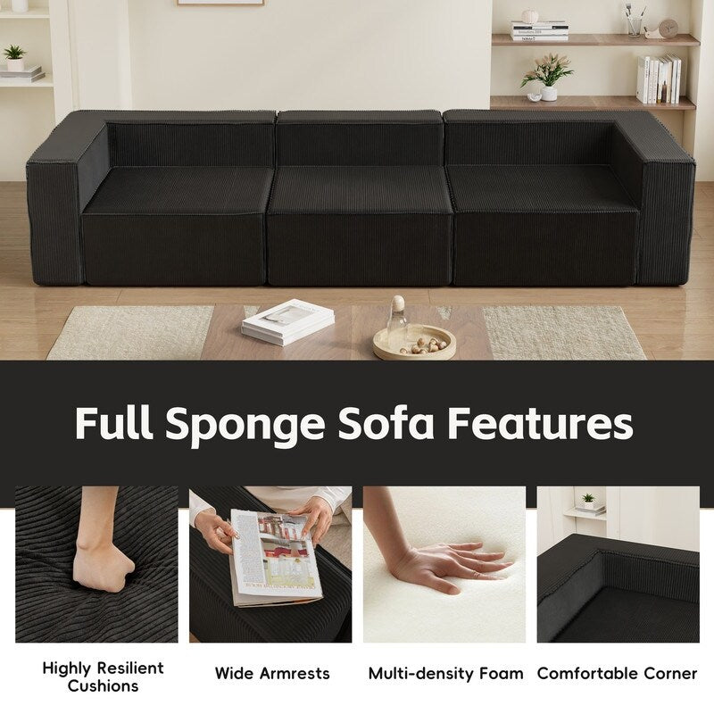 Canapés de compression trois places en velours côtelé Module