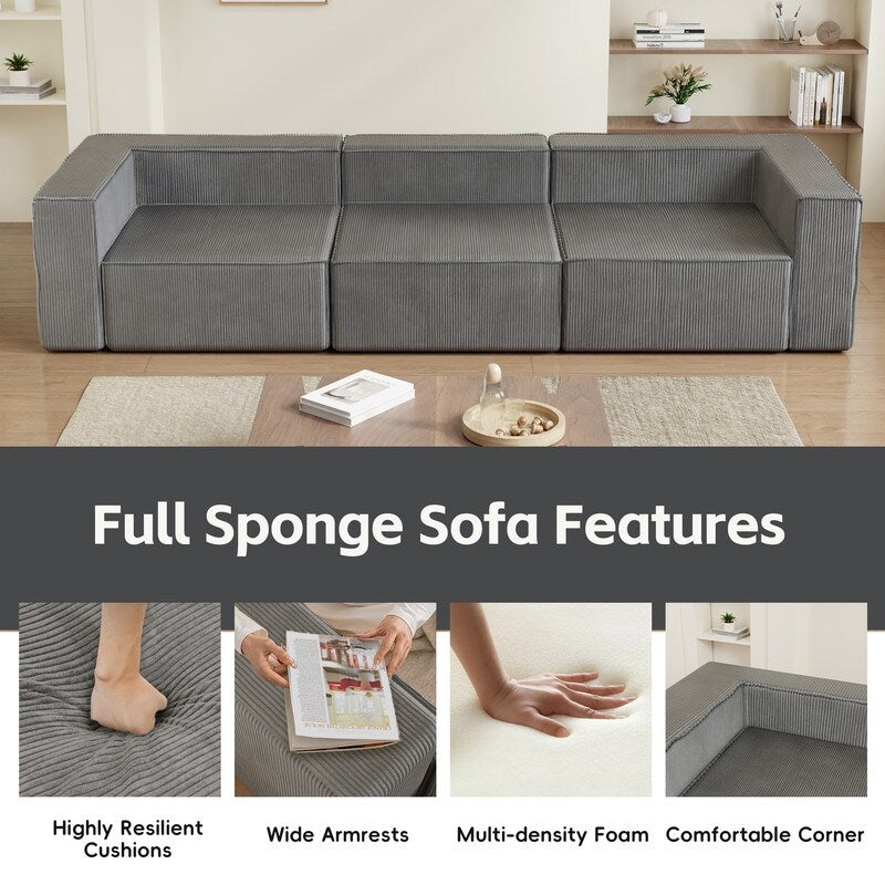 Canapés de compression trois places en velours côtelé Module