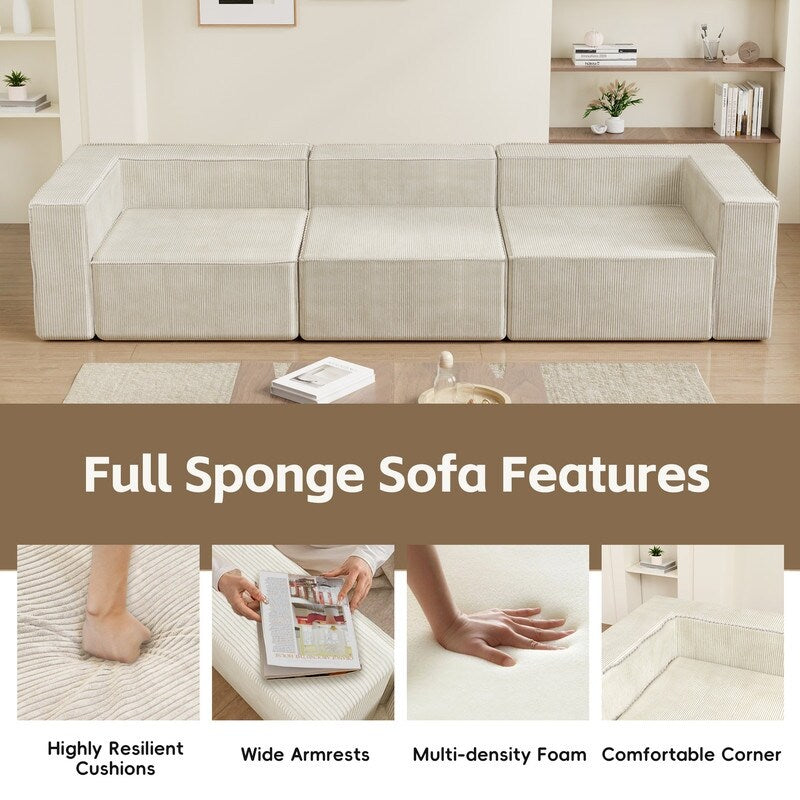 Canapés de compression trois places en velours côtelé Module