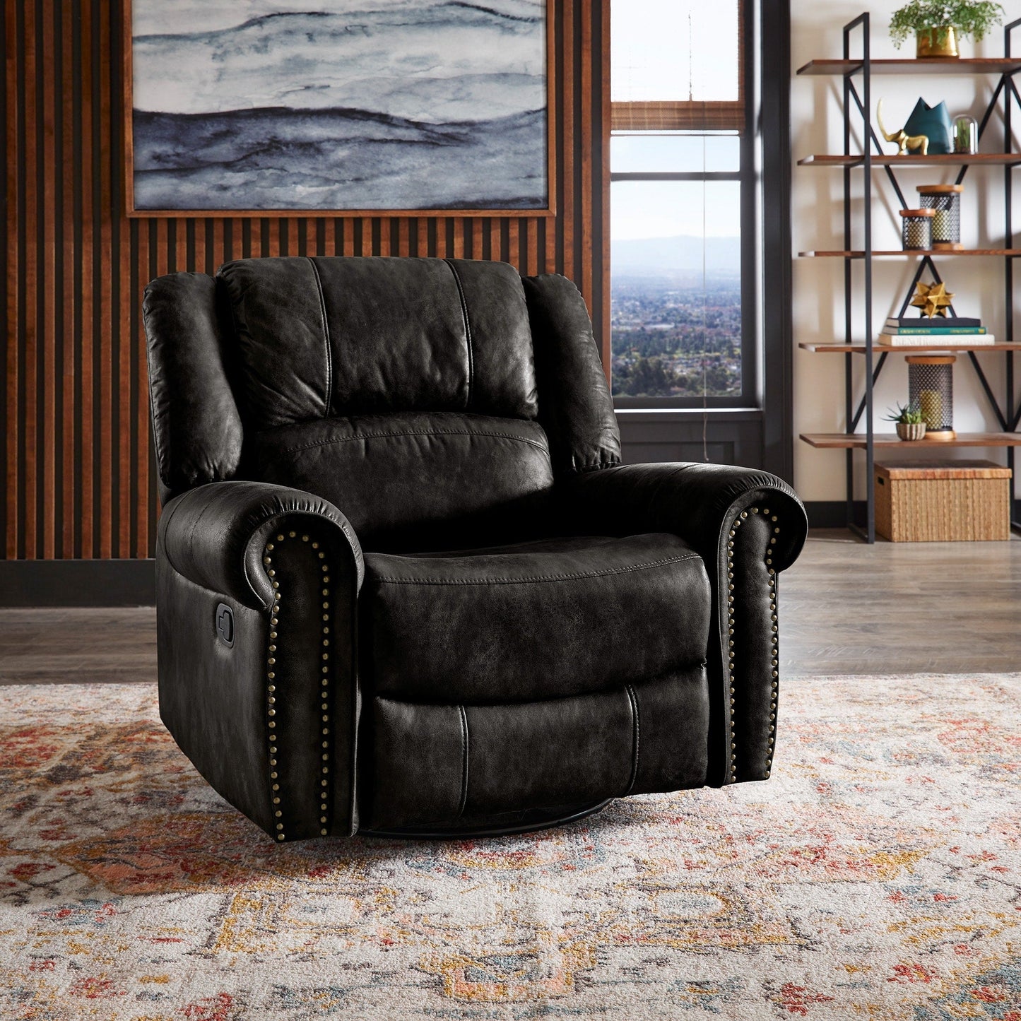 Fauteuil inclinable pivotant à clous Monroe en microfibre polie par iNSPIRE Q Classic