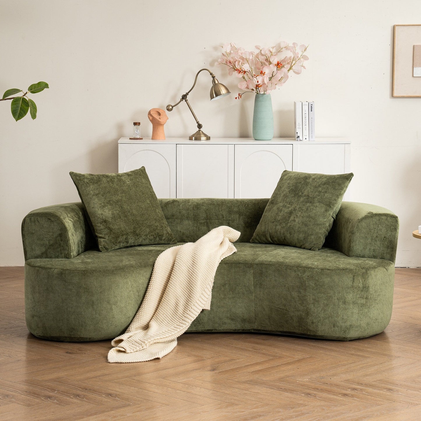 Canapé en forme de lune, canapé-lit moderne pour chat avec siège profond, canapé à compression en éponge sans assemblage (tissu chenille vert)