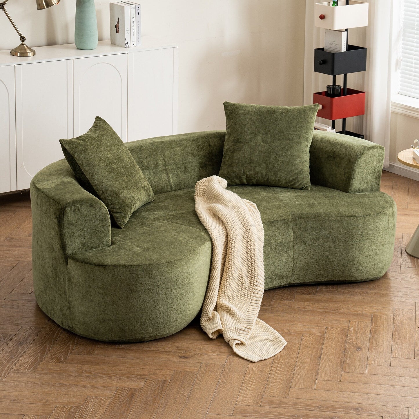 Canapé en forme de lune, canapé-lit moderne pour chat avec siège profond, canapé à compression en éponge sans assemblage (tissu chenille vert)