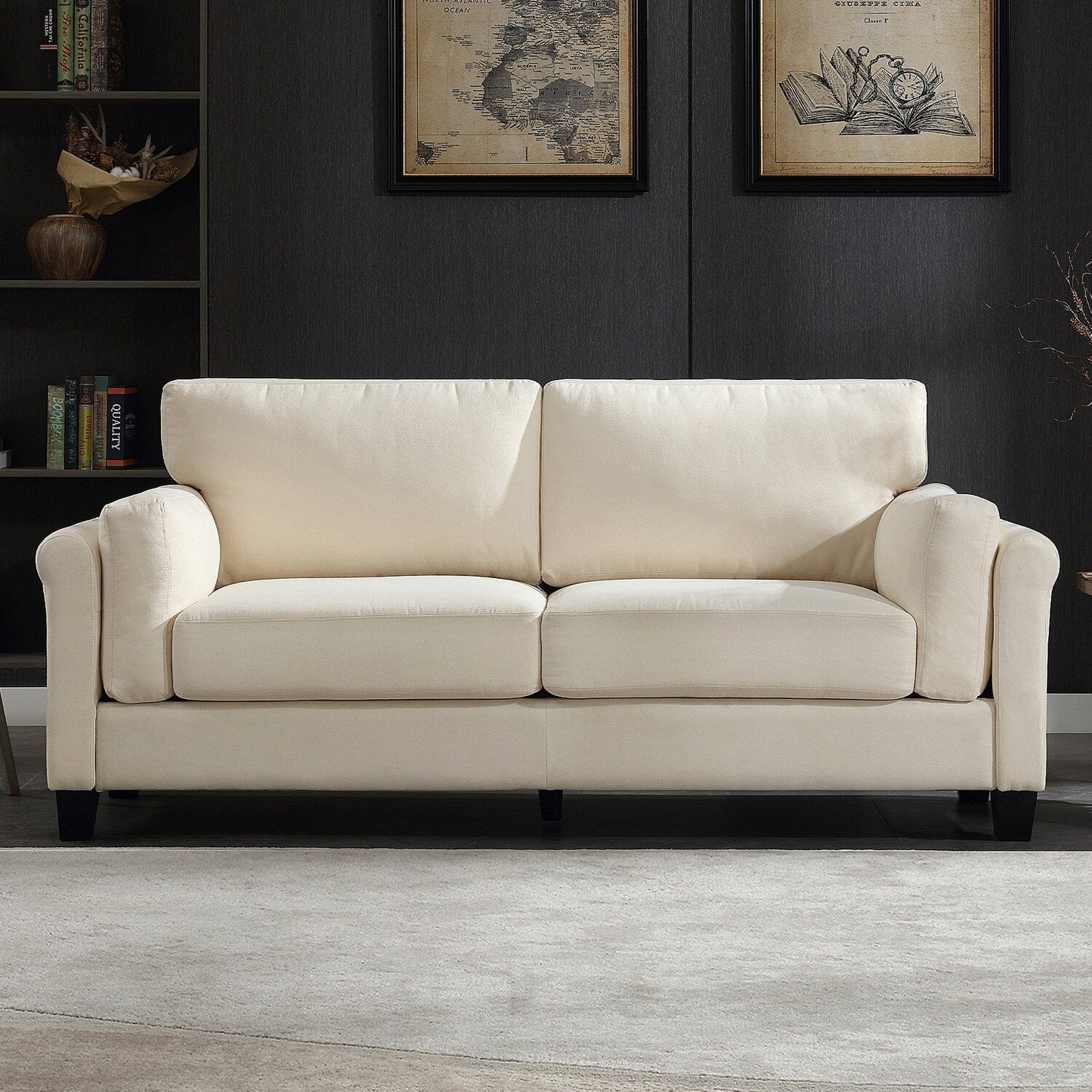 Canapé à deux accoudoirs moderne Morden Fort, canapé à assise profonde, coussins de dossier rembourrés, tissu rembourré durable