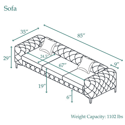 Canapé moderne en velours Morden Fort avec capitonnage à boutons, cadre en bois massif et pieds en fer