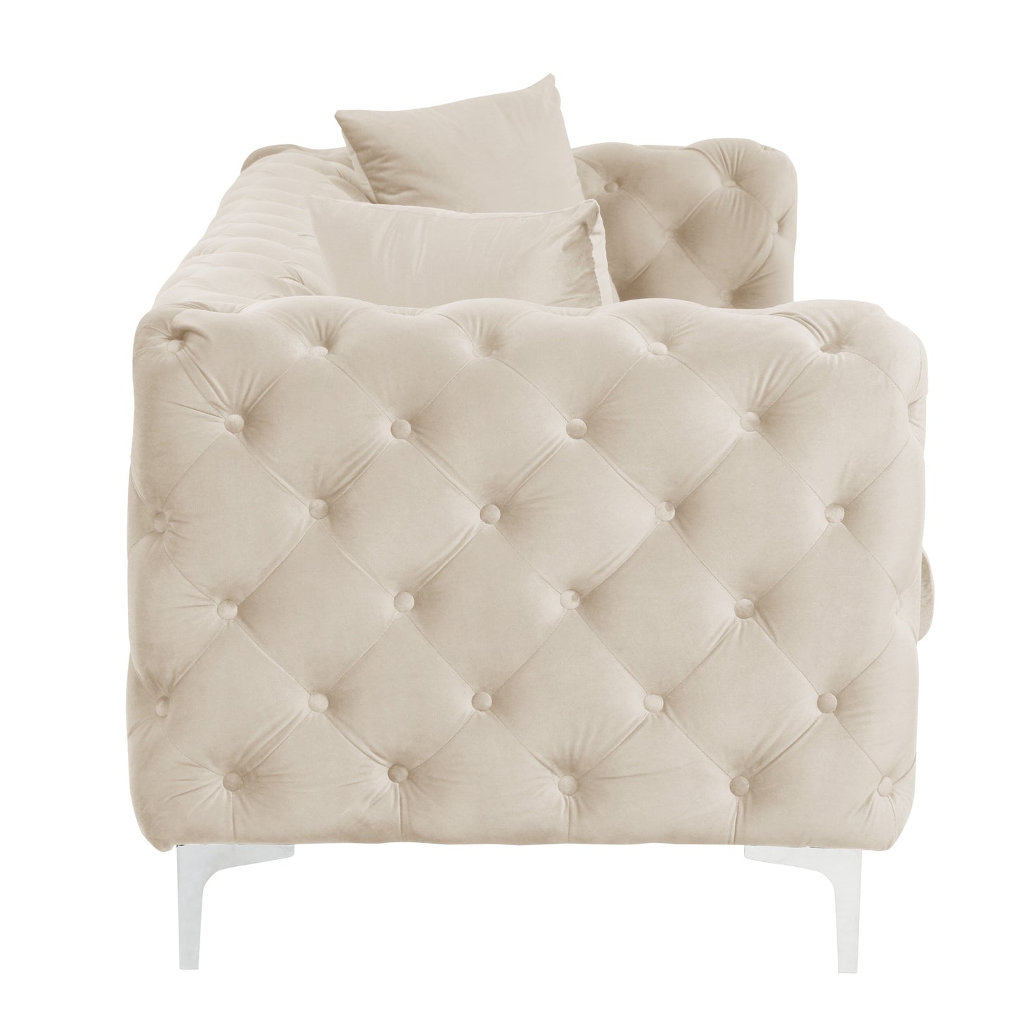 Canapé moderne en velours Morden Fort avec capitonnage à boutons, cadre en bois massif et pieds en fer