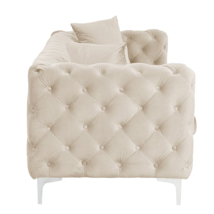 Canapé moderne en velours Morden Fort avec capitonnage à boutons, cadre en bois massif et pieds en fer